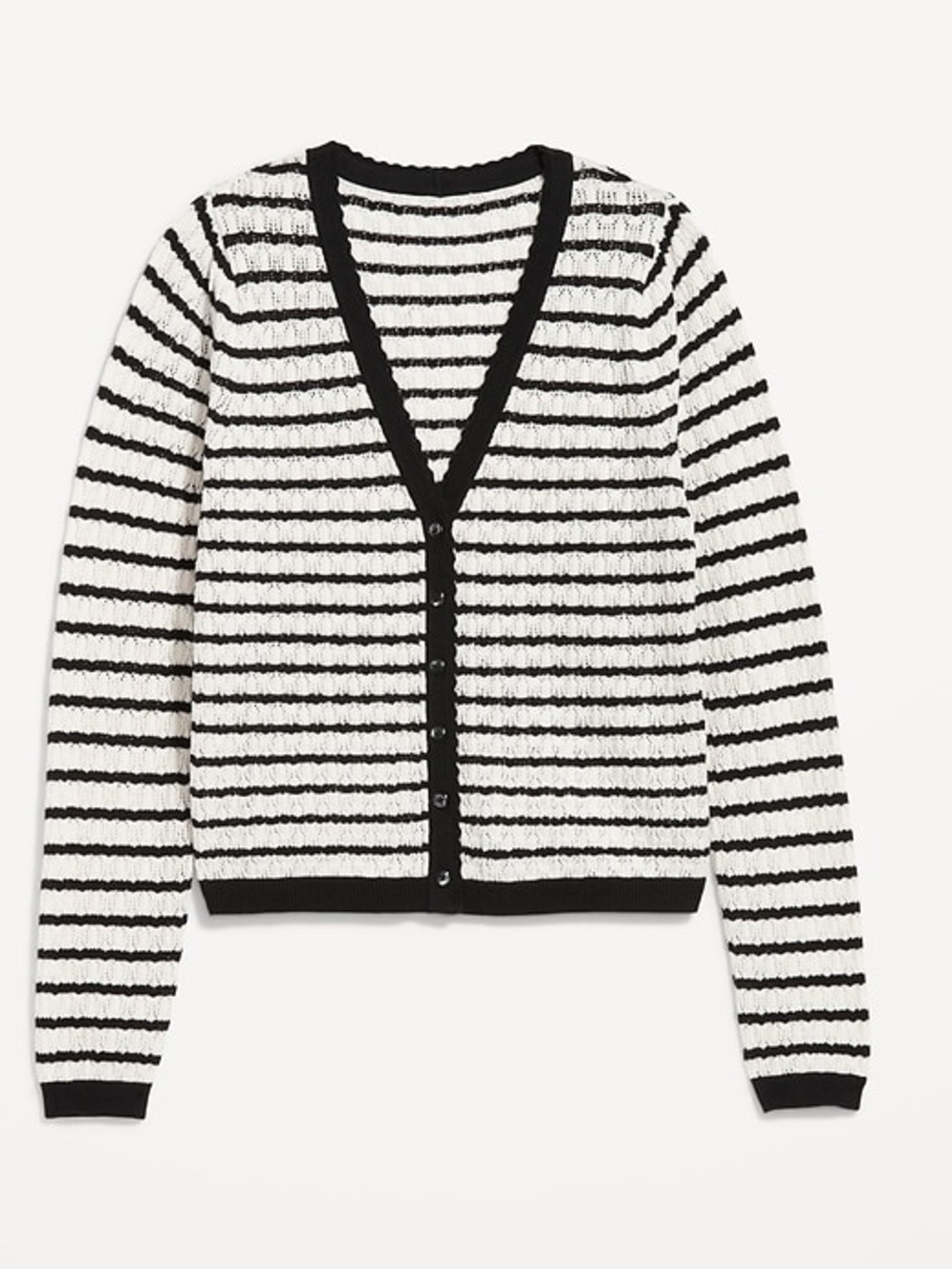 Old Navy SoSoft Lite Pointelle Cardigan Sweater - Black & White Stripes, XS
